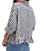 Free People We The Free Bailey Stripe Print Point Collar 3/4 Sleeve Ruffle High-Low Hem Button Front Blouse