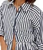 Free People We The Free Bailey Stripe Print Point Collar 3/4 Sleeve Ruffle High-Low Hem Button Front Blouse