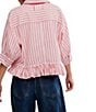 Free People We The Free Bailey Stripe Print Point Collar 3/4 Sleeve Ruffle High-Low Hem Button Front Blouse