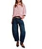 Free People We The Free Bailey Stripe Print Point Collar 3/4 Sleeve Ruffle High-Low Hem Button Front Blouse