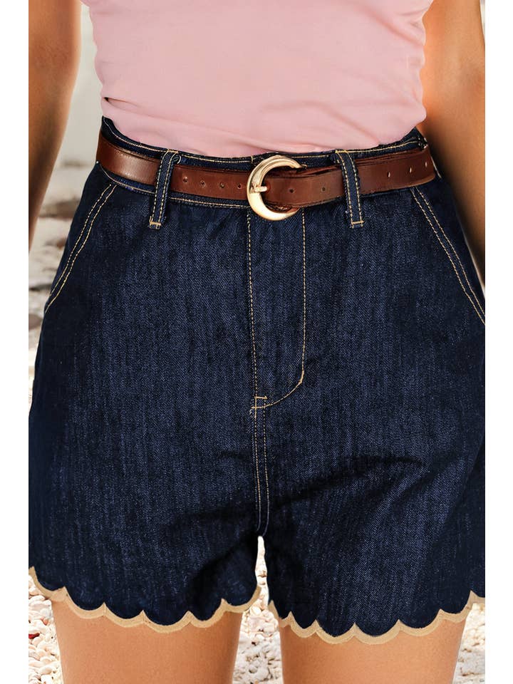 Ldc Embroidered Scalloped Trim Relaxed Denim Shorts