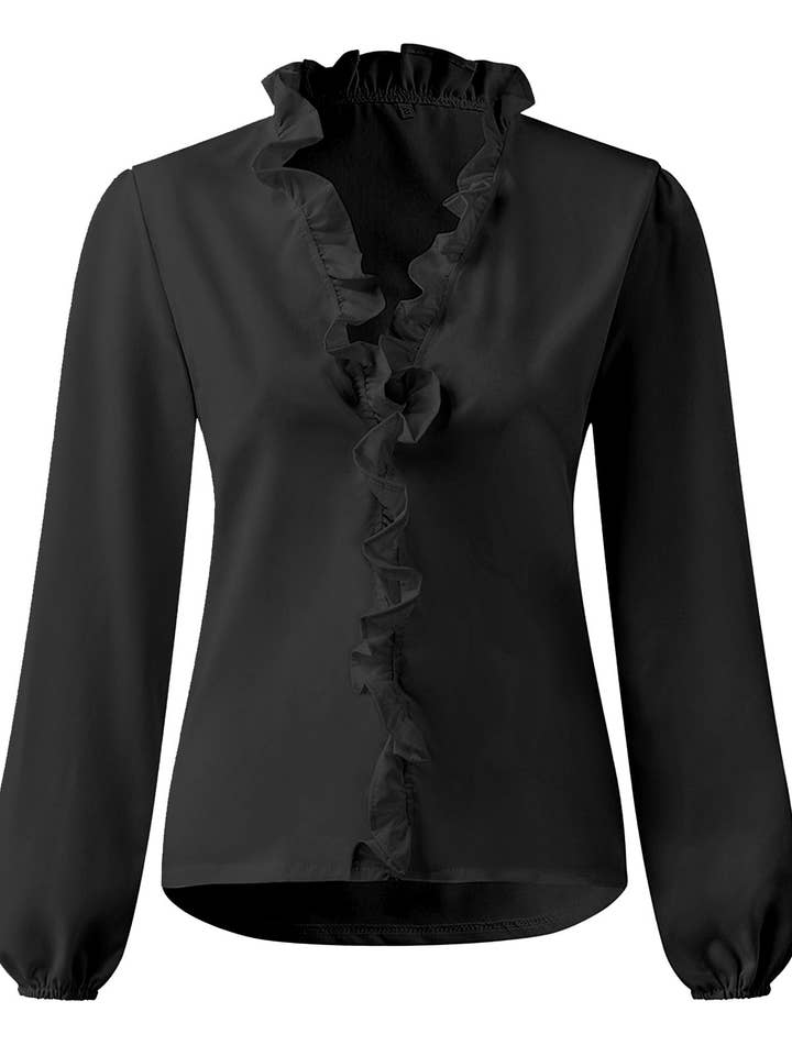 Long-Sleeved Ruffled Blouse Shirt