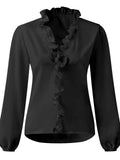 Long-Sleeved Ruffled Blouse Shirt