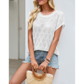 Knitted Hollow-Out Short Sleeve Round Neck Crochet Top SF144