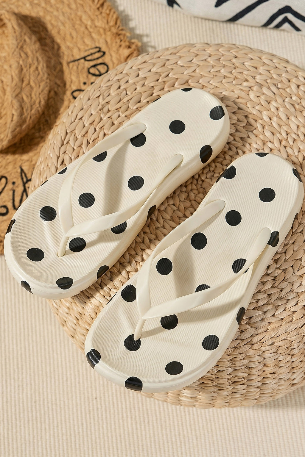 White Polka Dot Print Lightweight PVC Flip Flops