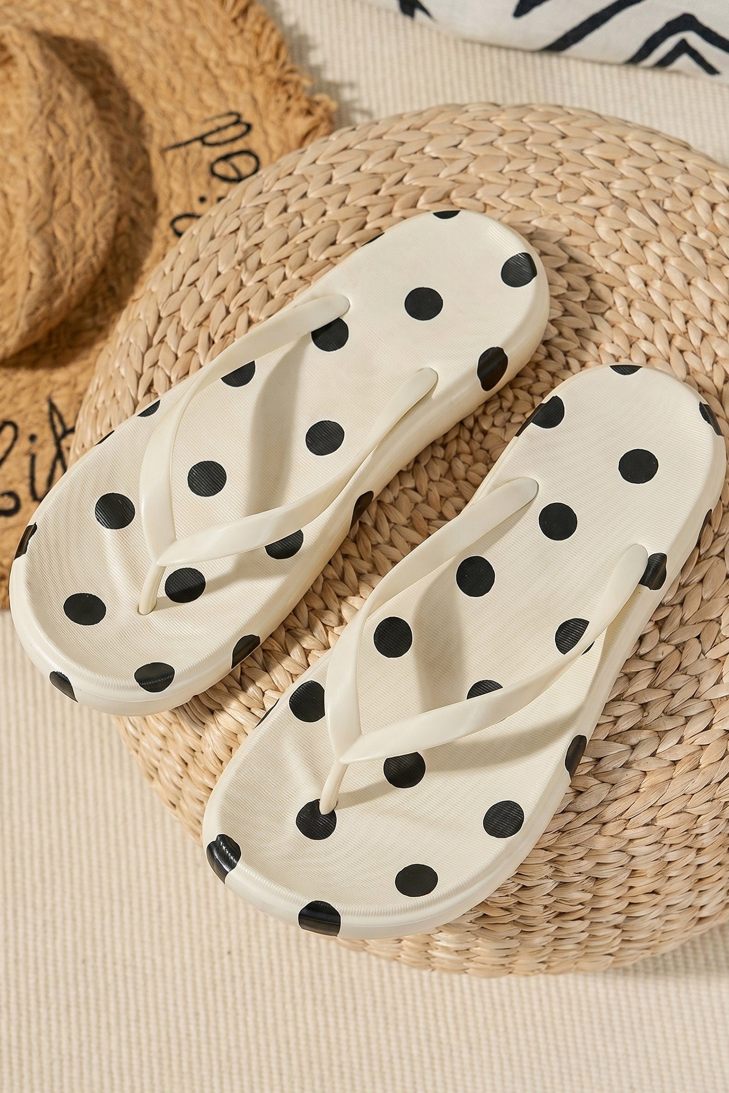 White Polka Dot Print Lightweight PVC Flip Flops