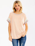 Rib Color Black Short Sleeve Top T6374