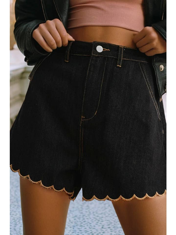 Ldc Embroidered Scalloped Trim Relaxed Denim Shorts