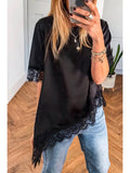 Ldc Asymmetric Lace Trim Short Sleeve Satin Top