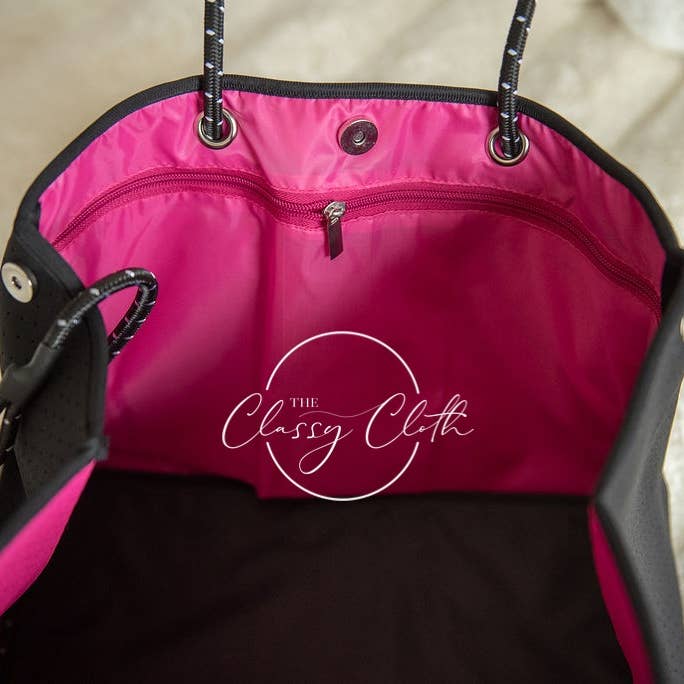 Neoprene Carryall Tote - Black W Hot Pink & Orange Stripe Rt