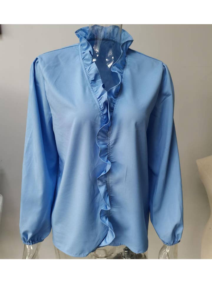 Long-Sleeved Ruffled Blouse Shirt