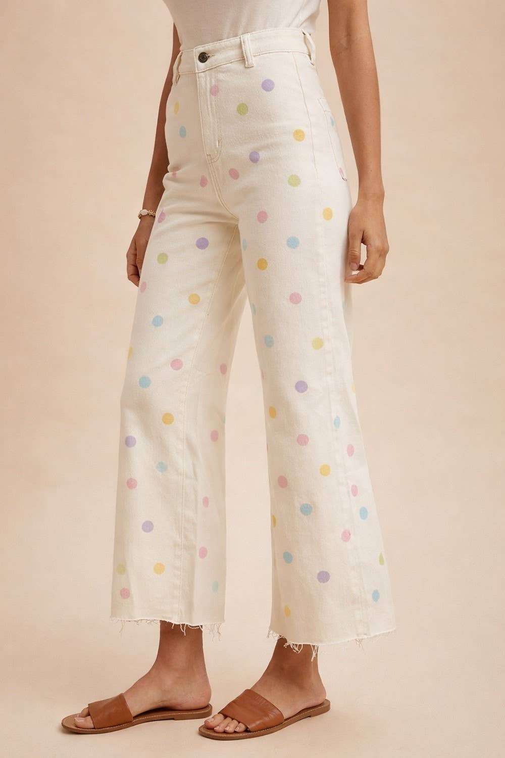 Comfort Stretch Pastel Polkadot Wide Leg Jean