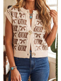 Ldc Cropped Knit Cardigan with Western Bow Motif Vest