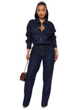 Women Fashion Denim Long Sleeves Jumpsuit