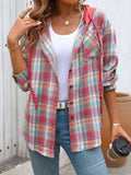 Casual Hooded Colorblocked Plaid Jacket