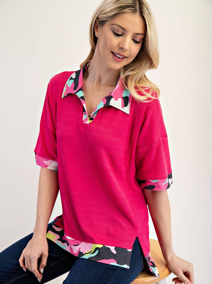 Women's Vibrant Camo Collar Top -CT43936
