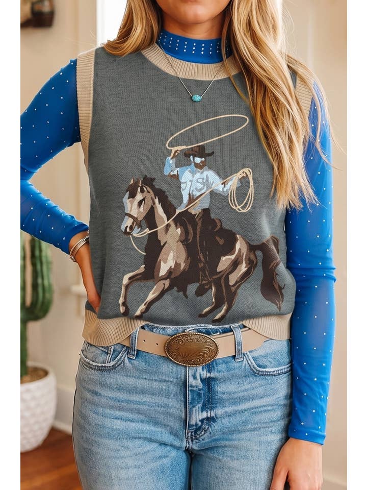 Ldc Western Rider Graphic Sweater Knit Vest