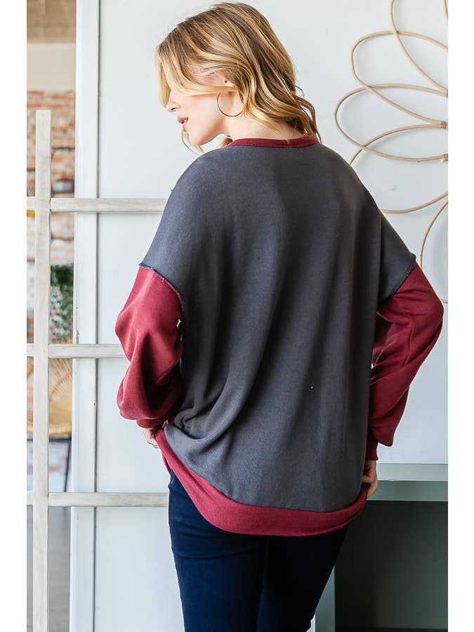 [Plus Size] Color Block Drop Shoulder Sweatshirt T5345XL
