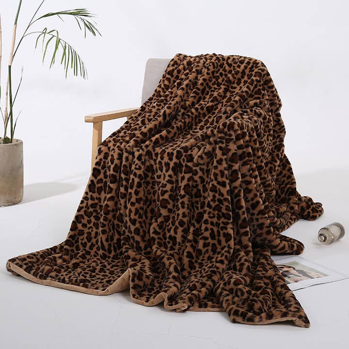 Leopard Fluffy Faux Fur Shaggy Soft Sofa Throw Blanket