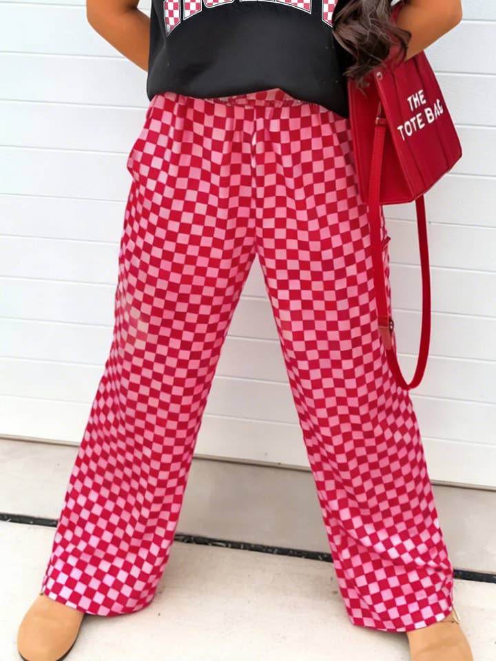 Rose Elastic Waist Plaid Full-Length Shift Pants