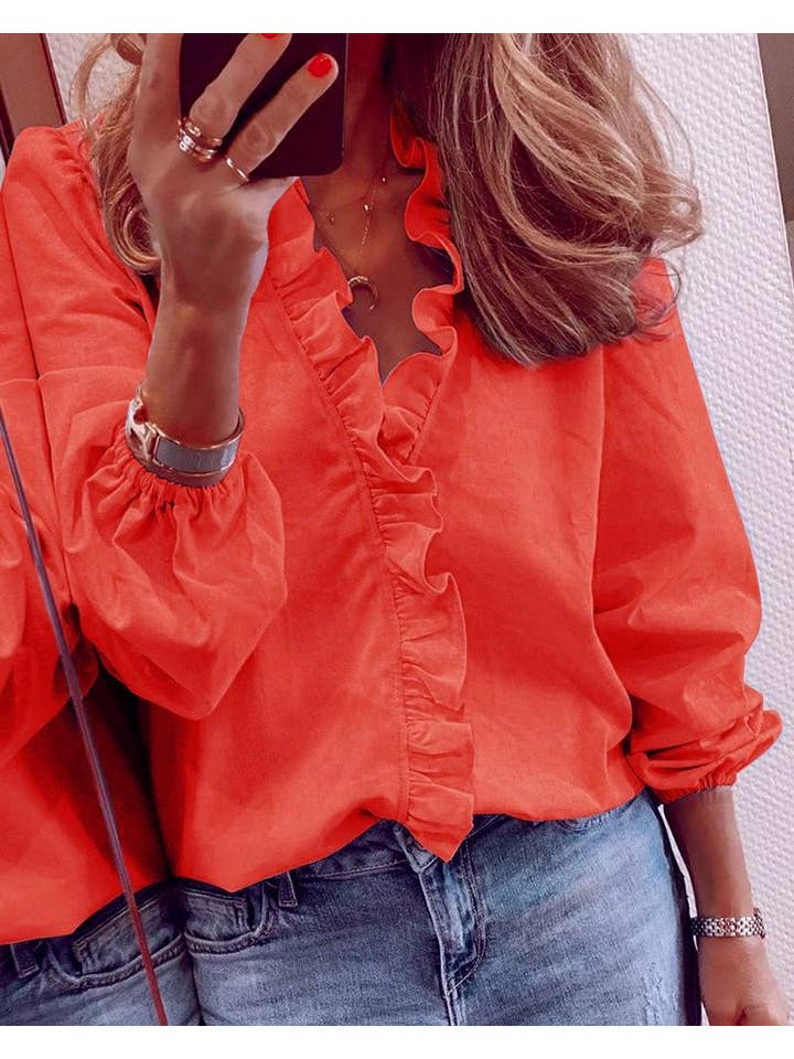 Long-Sleeved Ruffled Blouse Shirt