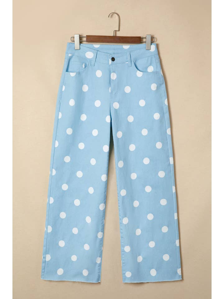 PRETTY BASH Polka Dot Denim Raw Hem Jeans