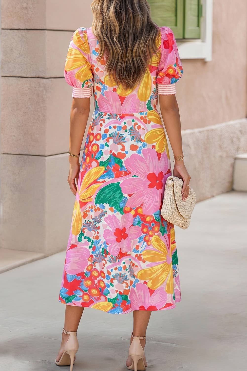 Floral Button Down Short Sleeve Vacation Dress