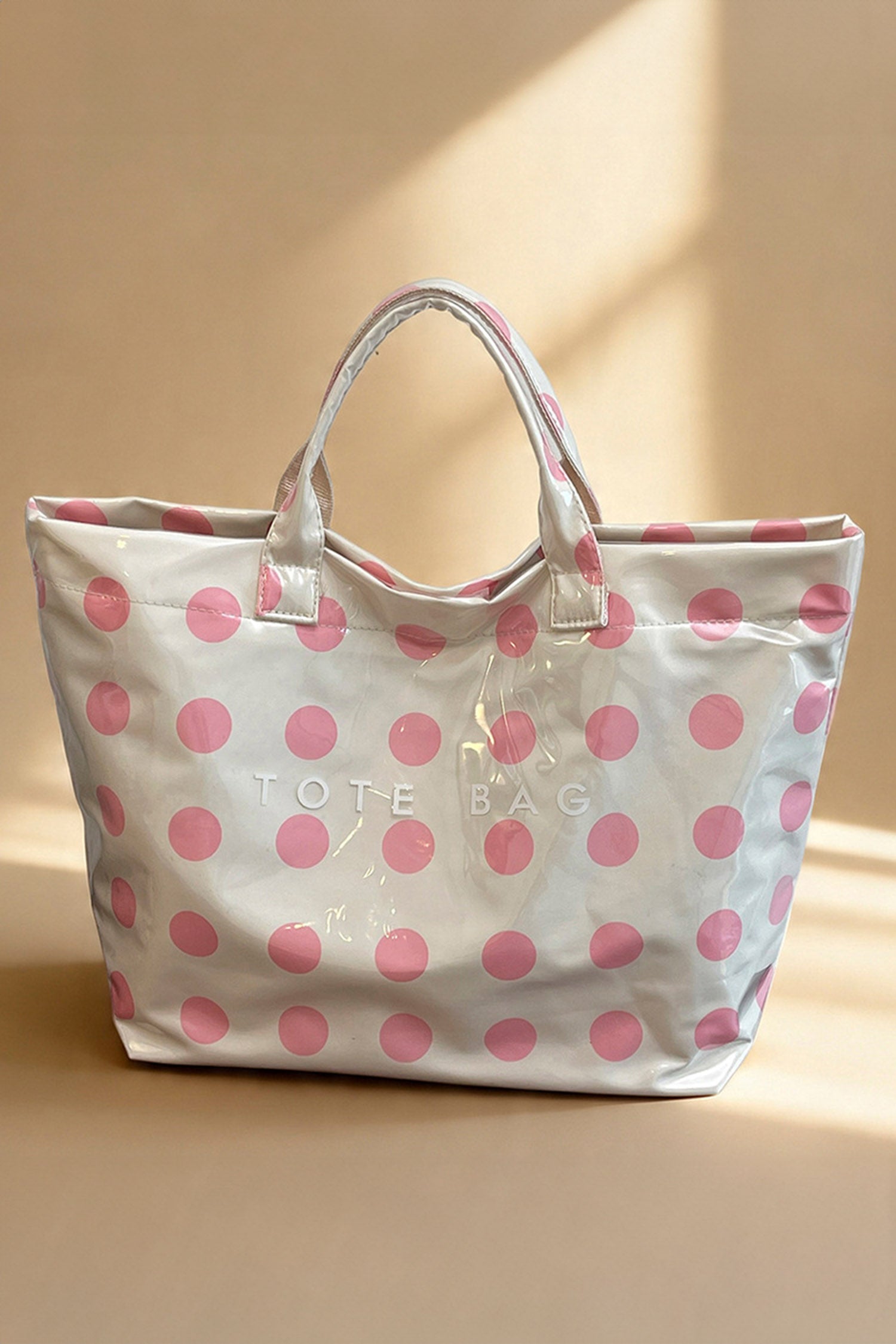 Light Pink Polka Dot Durable Waterproof PVC Tote Bag