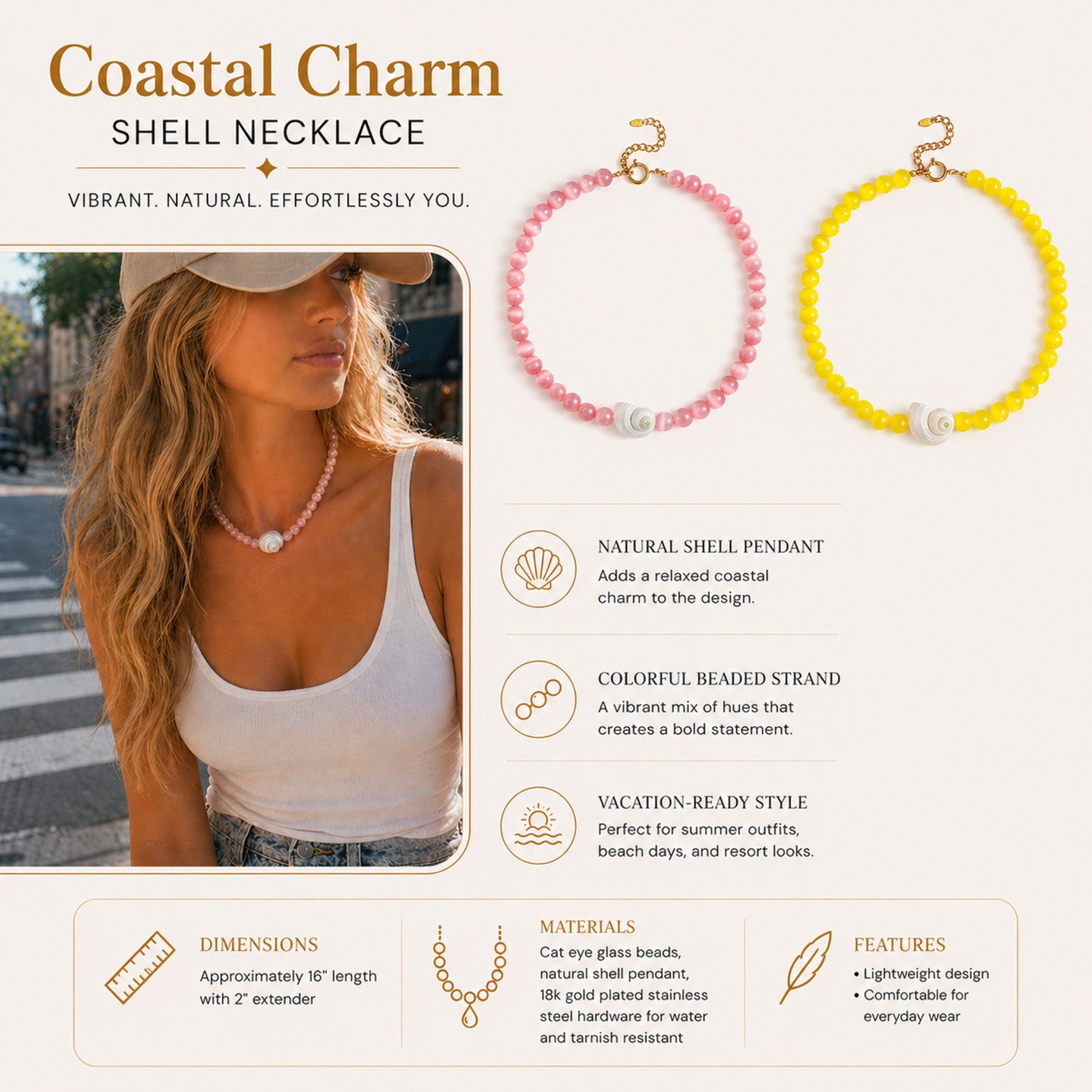 Beachside Shell Beaded Necklace – Bold Statement S