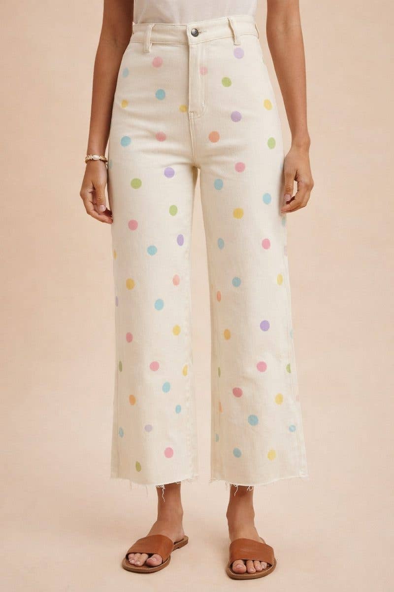 Comfort Stretch Pastel Polkadot Wide Leg Jean