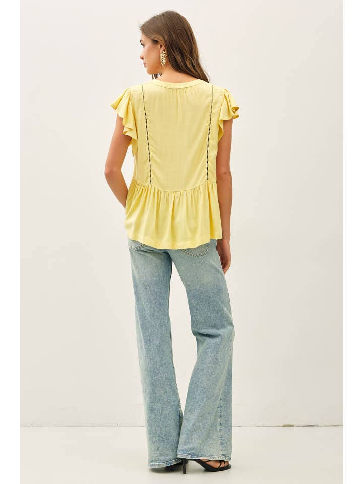 Tie Front Ruffle Sleeve Top