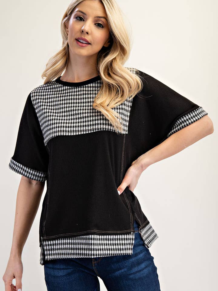 Ghingham Color Block Top with Short Sleeves -CT43939A