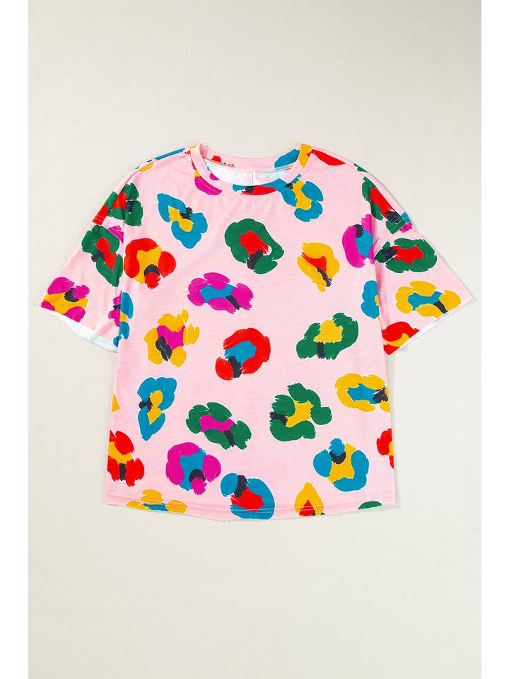 Leopard Drop Shoulder Oversize Tee