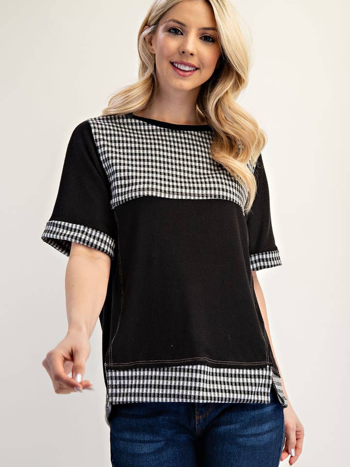 Ghingham Color Block Top with Short Sleeves -CT43939A