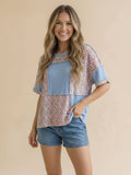 Round Neck Flora Lpatchwork Color Block Top