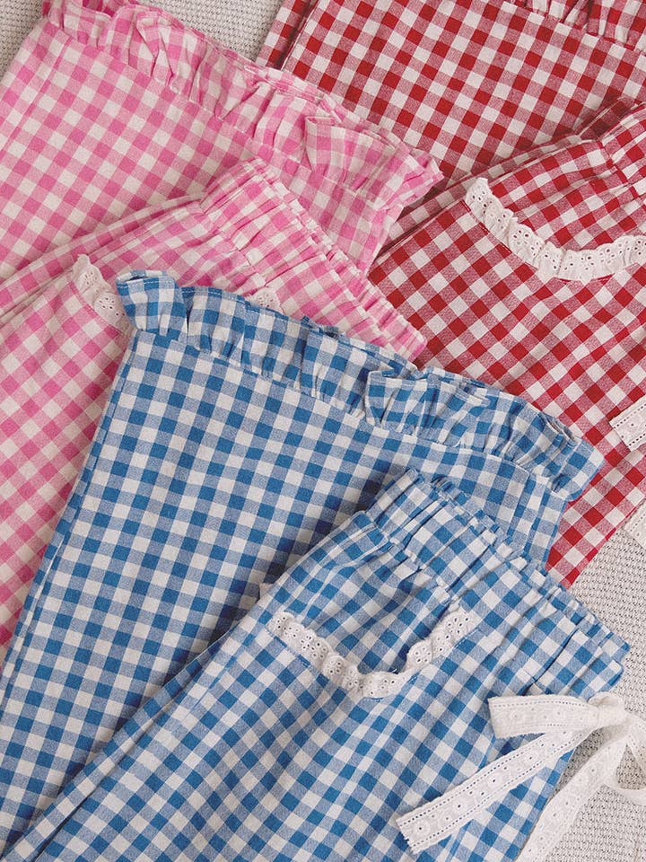 Ruffled Bottom Detail Check Gingham Lace Trim Pant