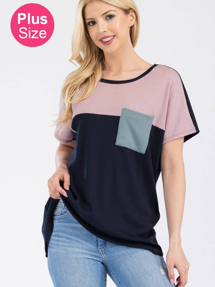 Plus Size Color Block Top with Dolman Sleeves -CT43847-PL