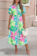 Floral Button Down Short Sleeve Vacation Dress