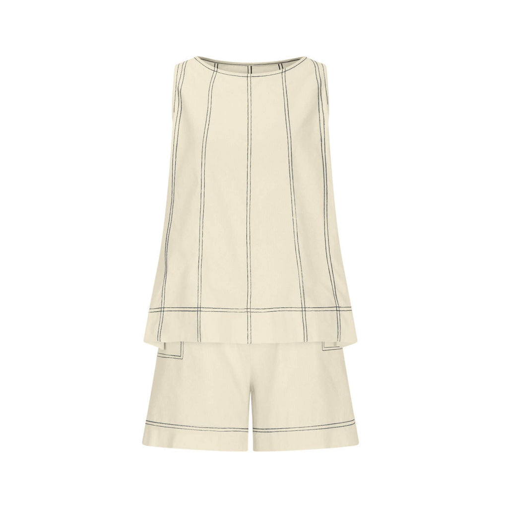Casual Summer Contrast Stitch Tank Top and Shorts Set