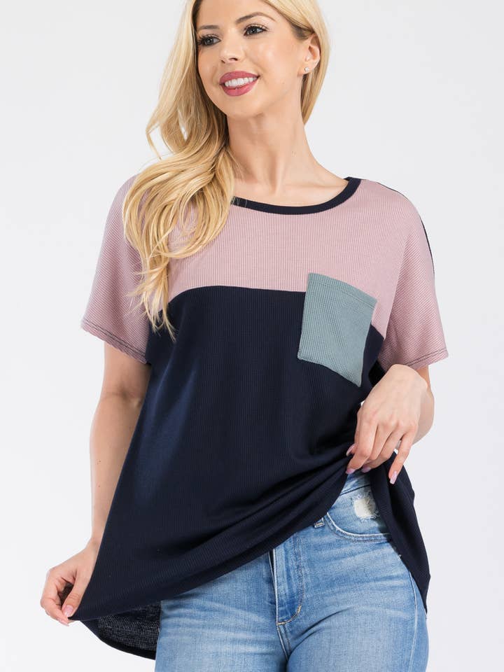 Plus Size Color Block Top with Dolman Sleeves -CT43847-PL