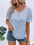 Jacquard V-Neck Puff Sleeve Blouse