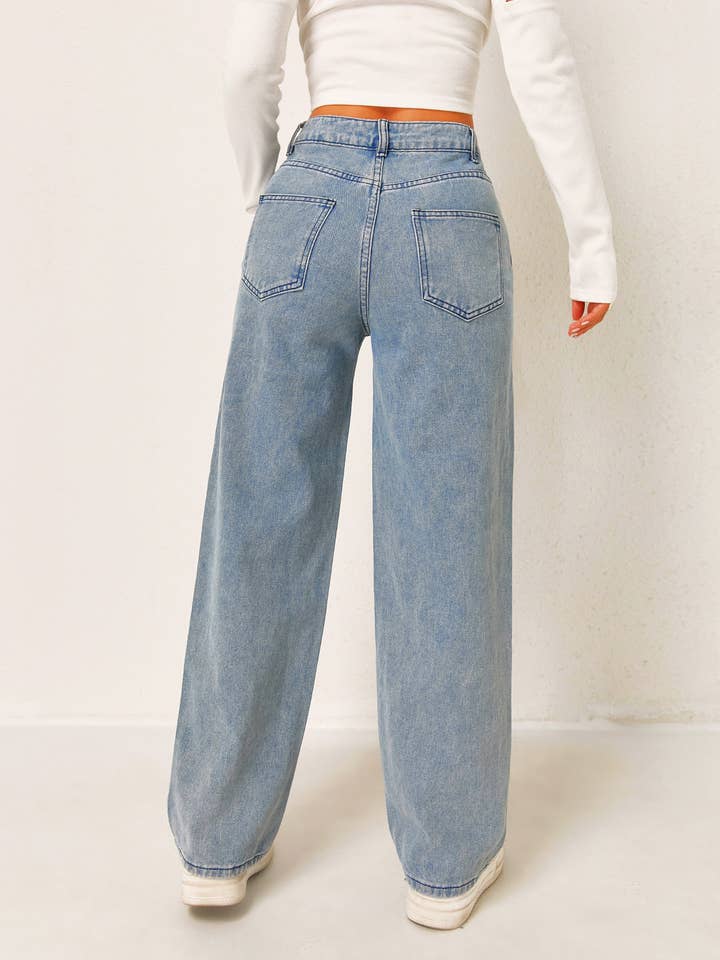 Women's Star Print Wide Trendy Casual Leg Jeans