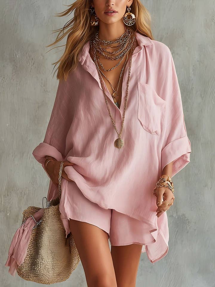 Women's Summer Cotton Linen Beach Set with Pockets