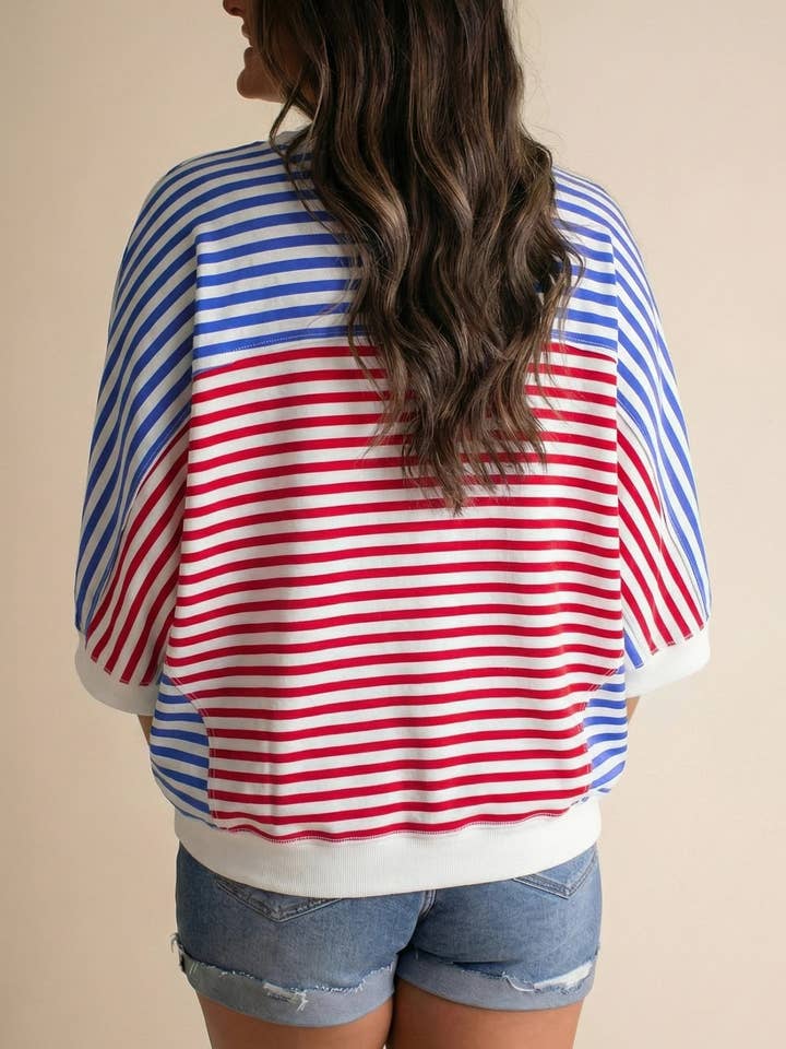 Striped Oversized T Shirt Colorblock Casual Loose Top
