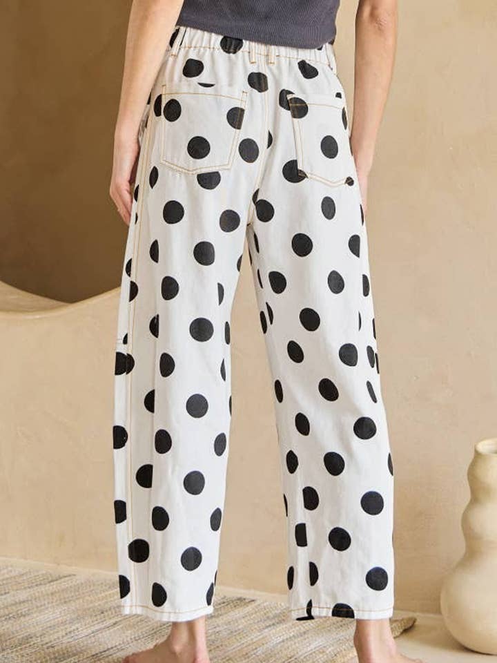 Polka Dot Print Bow Detail Pocketed Jeans