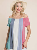 ETK-8507 Color Block Off Shoulder Top