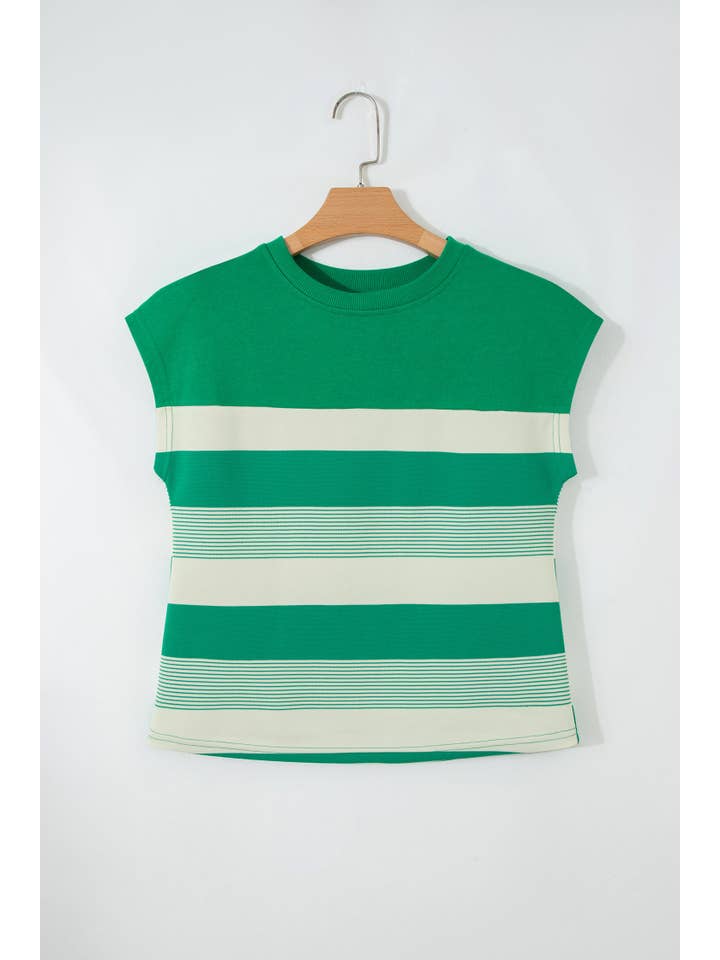 PRETTY BASH Stripe Mixed Crew Neck T-Shirt