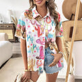Women's Western Cactus Print Short Sleeve Button-Down Shirt