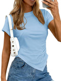 Round Neck Plain Color Y2K Asymmetric Ruched Top