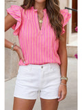 Split Neck Ruffled Summer Blouse